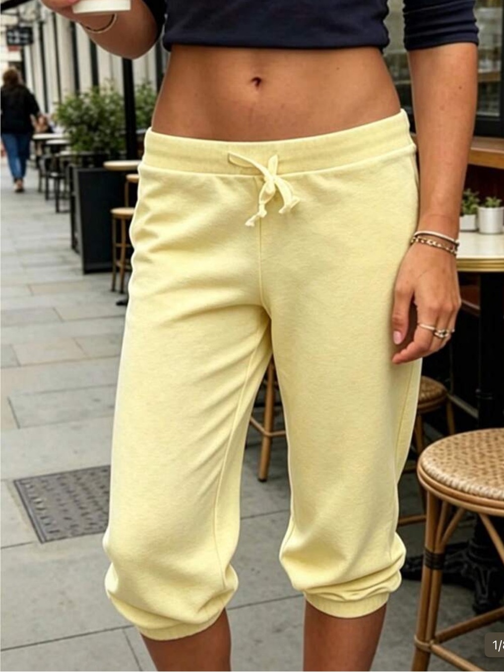 Women's Heathered Yellow Sweatpants, Drawstring Waist Cropped Joggers NEW XL